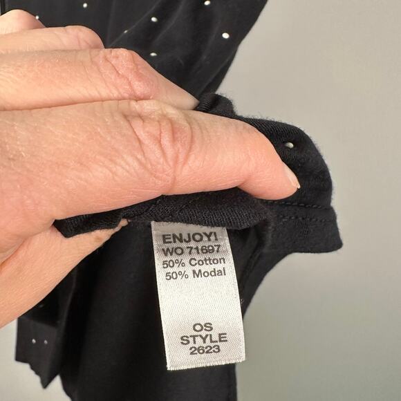 Michael Stars Black V Neck Embellished Cotton Blend Top Women's OS - Picture 4 of 5